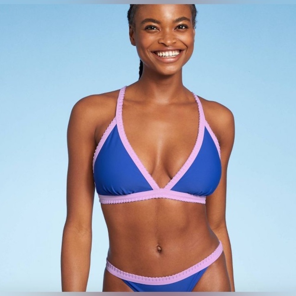 ‼️RARE‼️🎸Xhilaration🎸🔥NWT🔥Cobalt Blue Stitched Purple Trim Triangle Bikini Top
